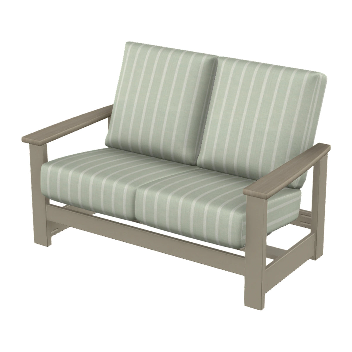 Leeward Cushion Loveseat w/ Hidden Motion — Storm MGP / Weathered Wood Accent
