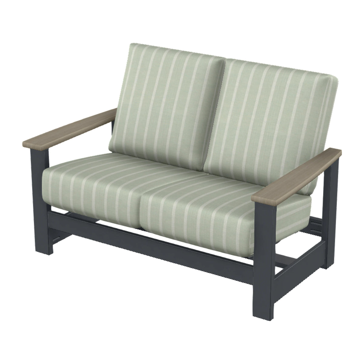 Leeward Cushion Loveseat w/ Hidden Motion — Classic Graphite MGP / Weathered Wood Accent