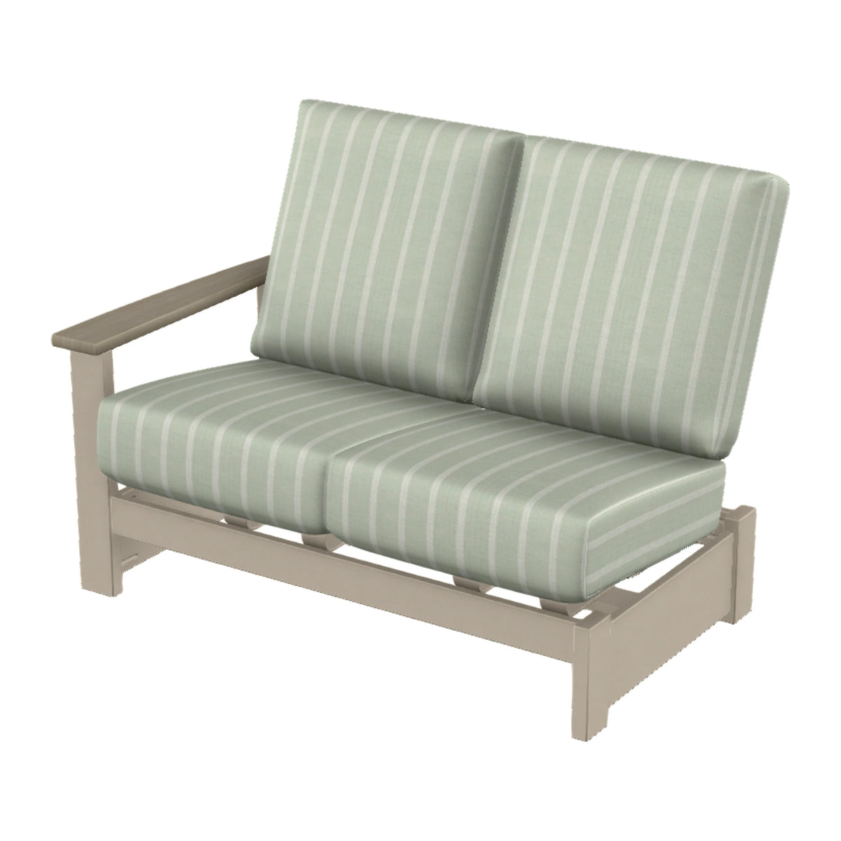 Leeward Cushion Loveseat Sectional w/ Hidden Motion (LAF) — Desert Sand MGP / Weathered Wood Accent