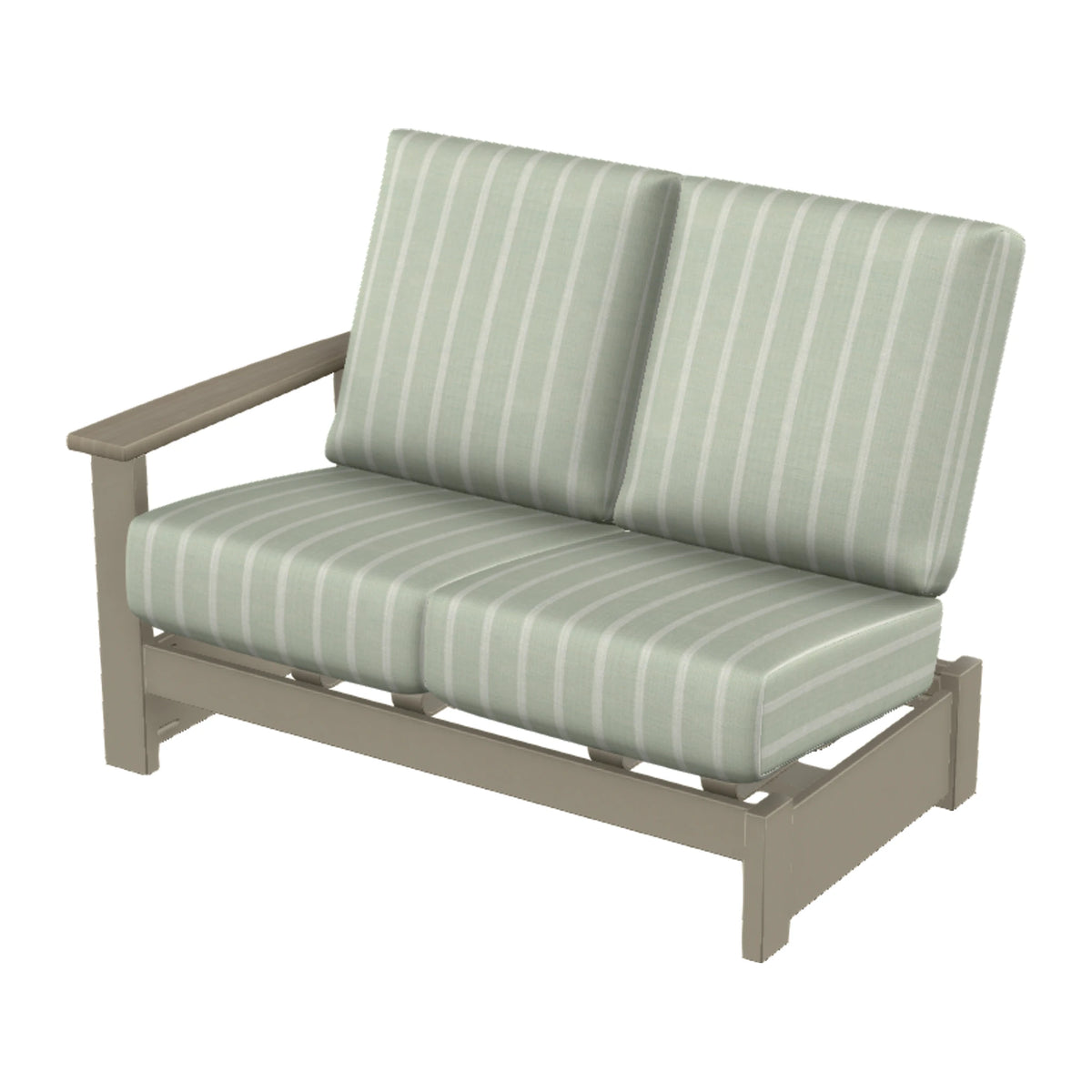 Leeward Cushion Loveseat Sectional w/ Hidden Motion (LAF) — Storm MGP / Weathered Wood Accent