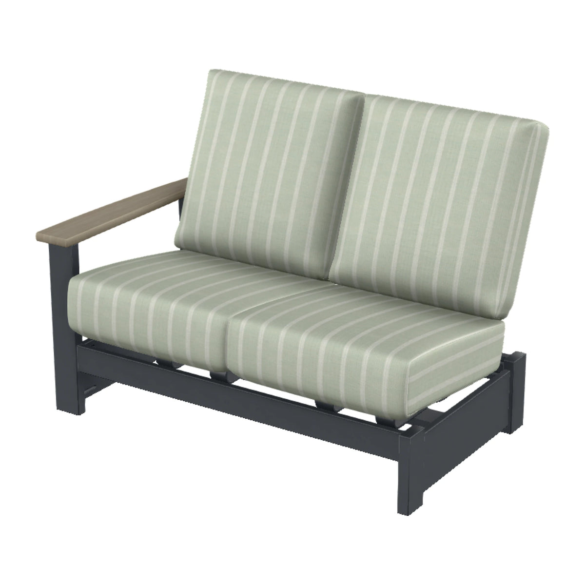 Leeward Cushion Loveseat Sectional w/ Hidden Motion (LAF) — Classic Graphite MGP / Weathered Wood Accent