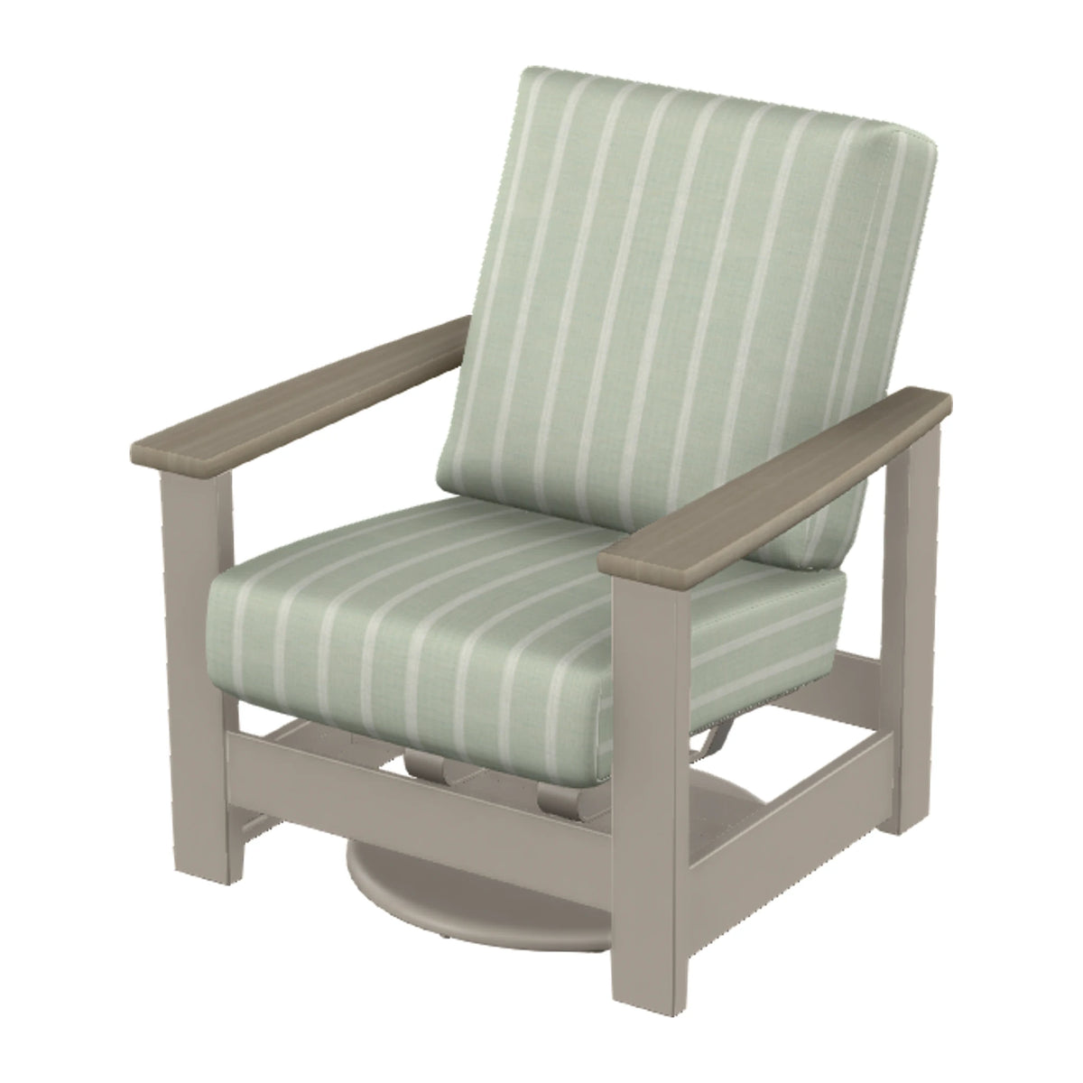 Leeward Cushion Swivel Rocker w/ Hidden Motion — Warm Grey MGP / Weathered Wood Accent