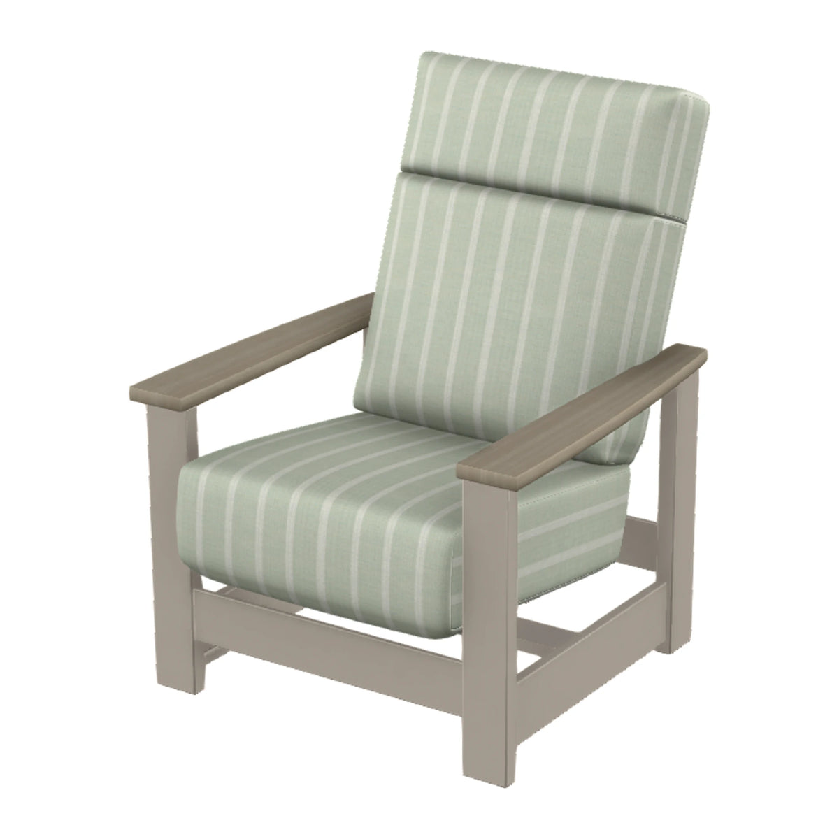 Leeward Cushion Supreme Armchair w/ Hidden Motion — Warm Grey MGP / Weathered Wood Accent
