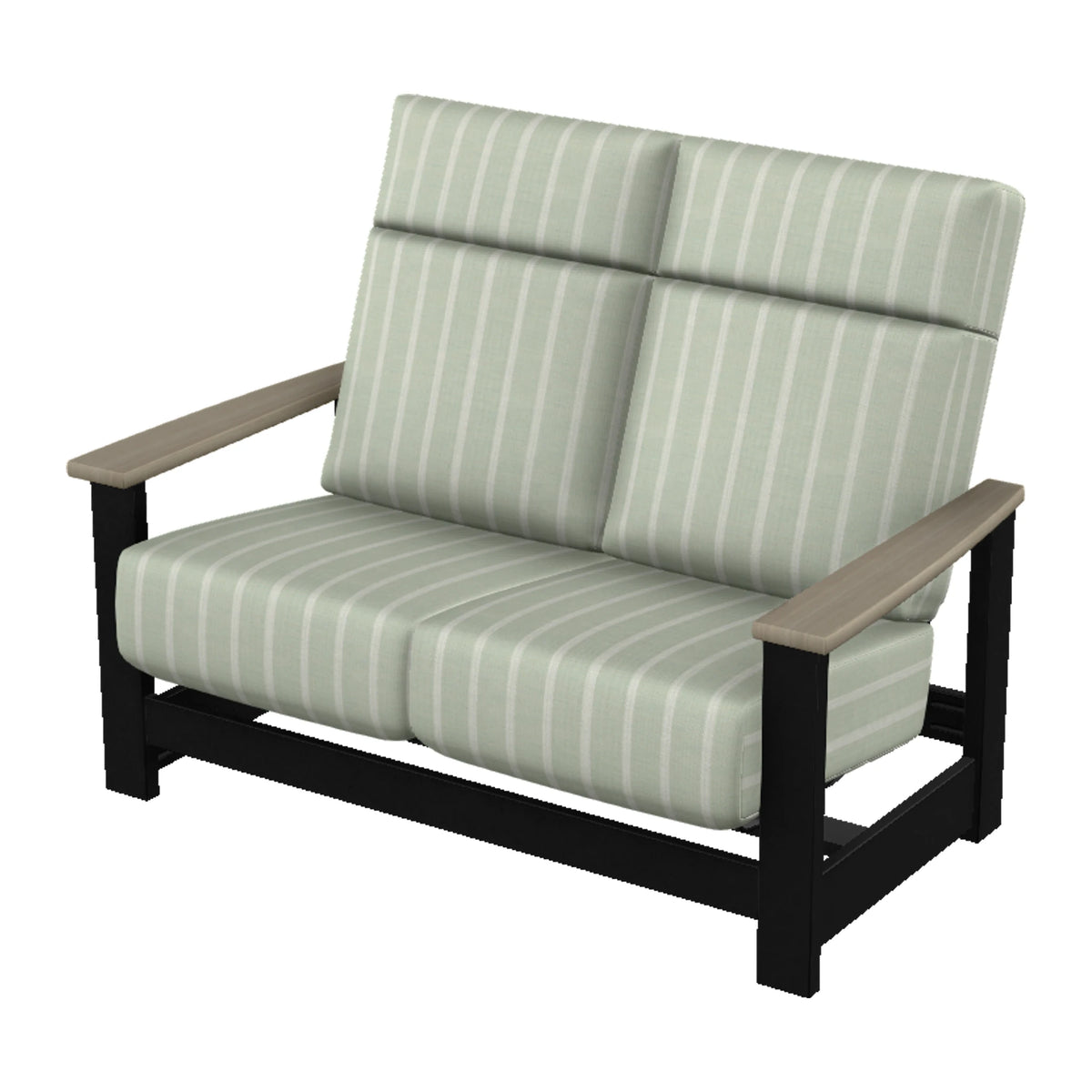 Leeward Cushion Supreme Loveseat w/ Hidden Motion — Black MGP / Weathered Wood Accent