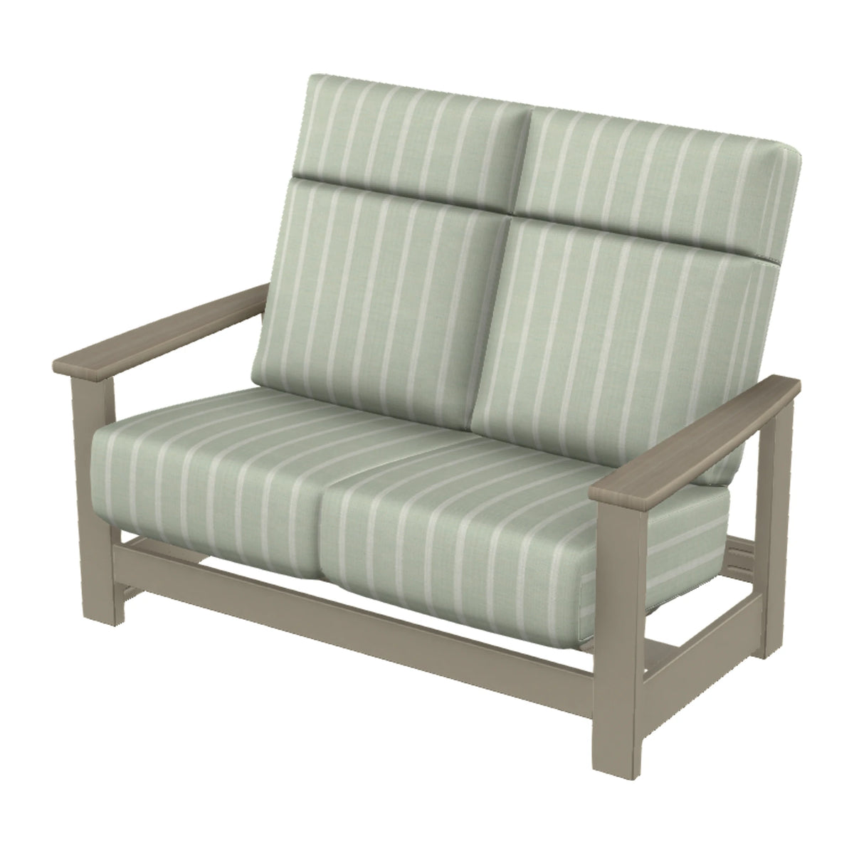 Leeward Cushion Supreme Loveseat w/ Hidden Motion — Storm MGP / Weathered Wood Accent