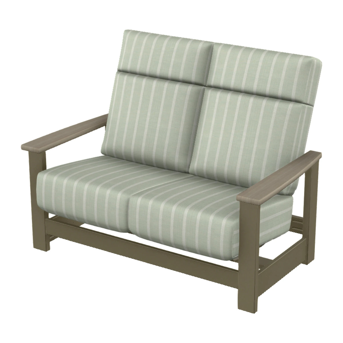 Leeward Cushion Supreme Loveseat w/ Hidden Motion — Beachwood MGP / Weathered Wood Accent