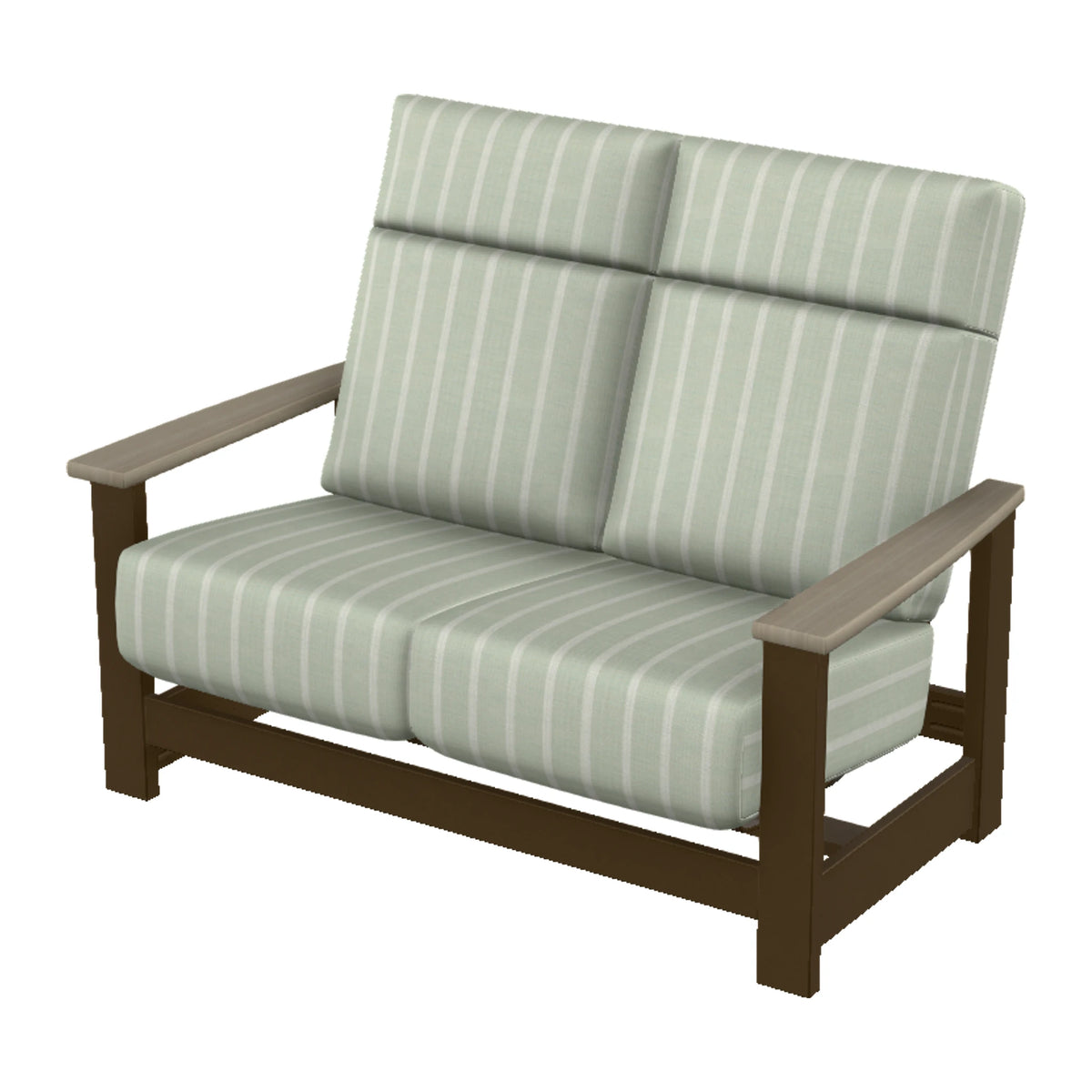 Leeward Cushion Supreme Loveseat w/ Hidden Motion — Kona MGP / Weathered Wood Accent