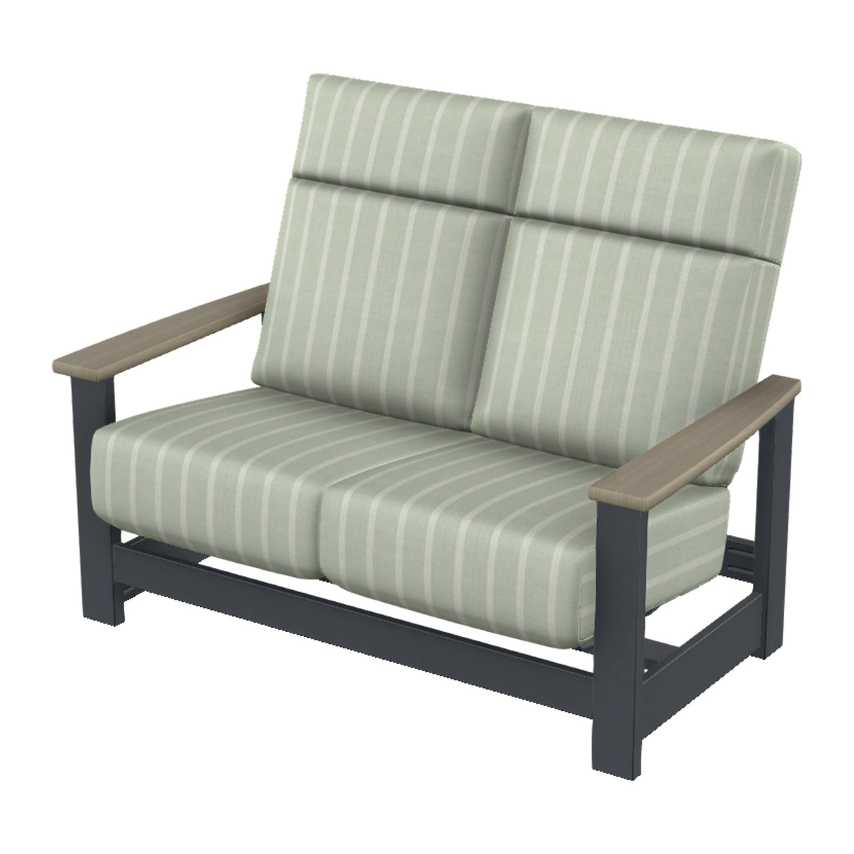 Leeward Cushion Supreme Loveseat w/ Hidden Motion — Classic Graphite MGP / Weathered Wood Accent