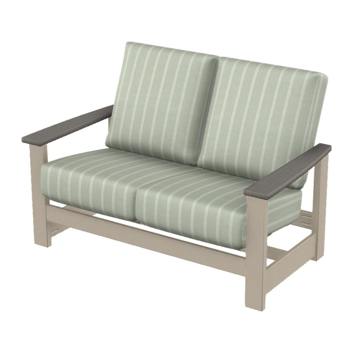 Leeward Cushion Loveseat w/ Hidden Motion — Desert Sand MGP / Boardwalk Accents