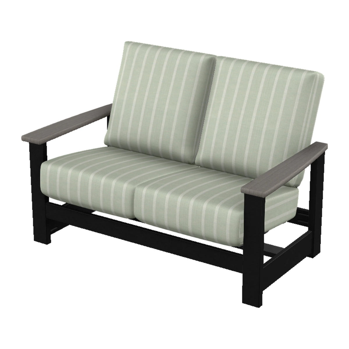 Leeward Cushion Loveseat w/ Hidden Motion — Black MGP / Boardwalk Accents