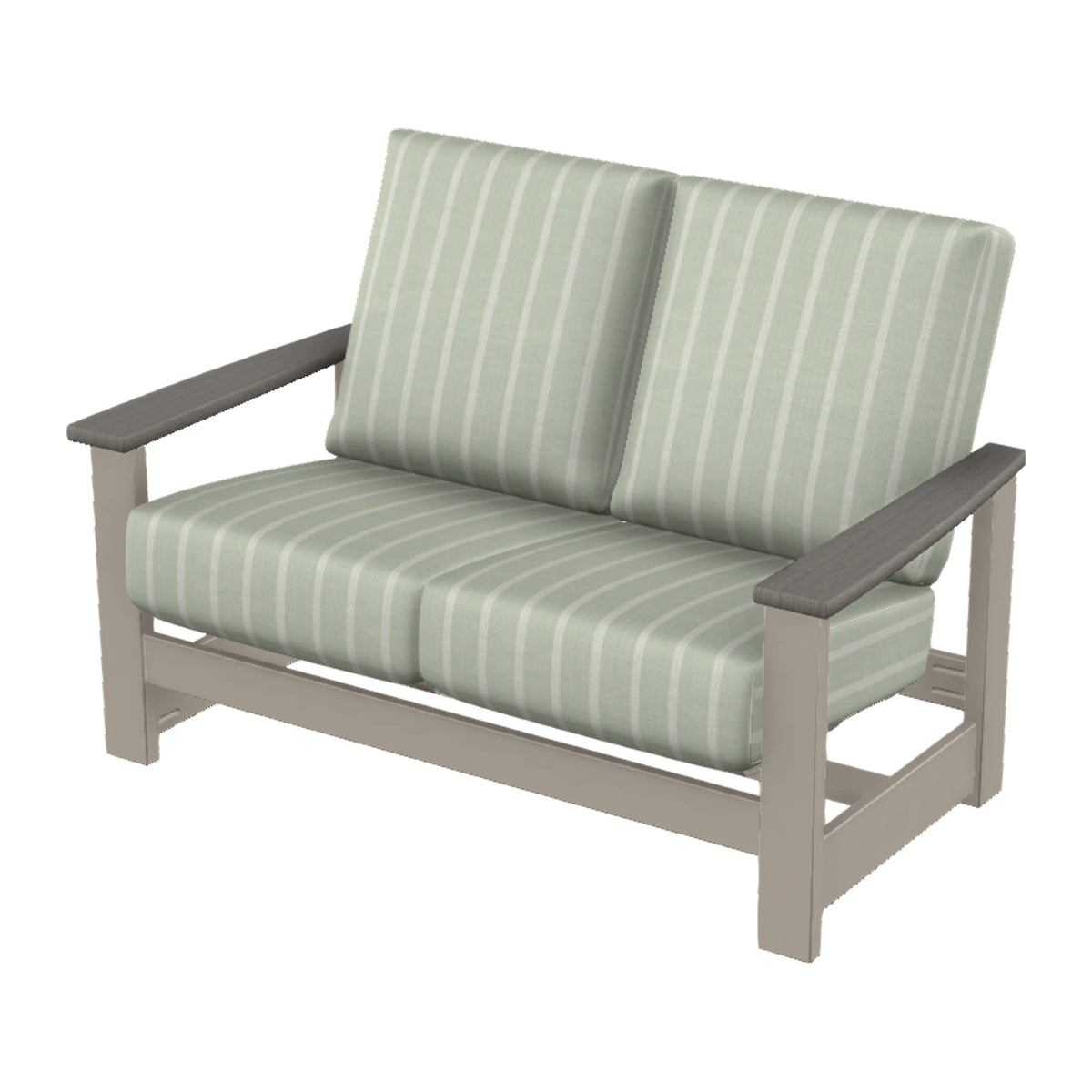 Leeward Cushion Loveseat w/ Hidden Motion — Warm Grey MGP / Boardwalk Accents