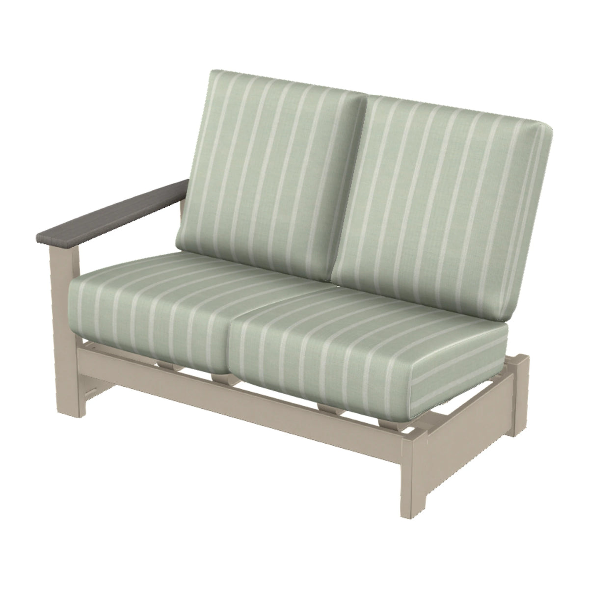 Leeward Cushion Loveseat Sectional w/ Hidden Motion (LAF) — Desert Sand MGP / Boardwalk Accents