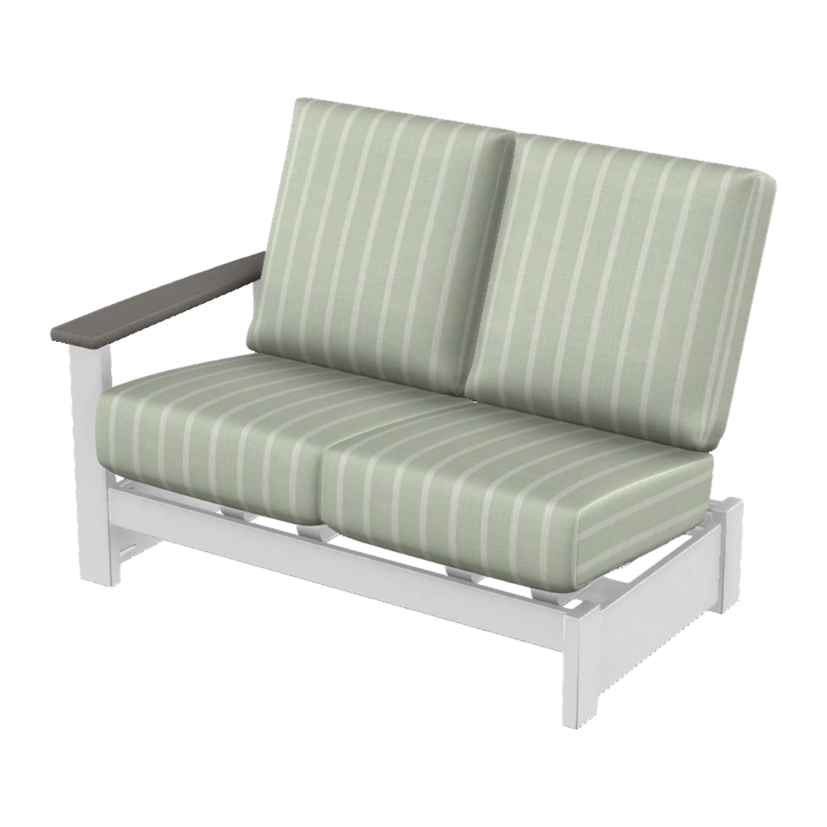 Leeward Cushion Loveseat Sectional w/ Hidden Motion (LAF) — Snow MGP / Boardwalk Accents
