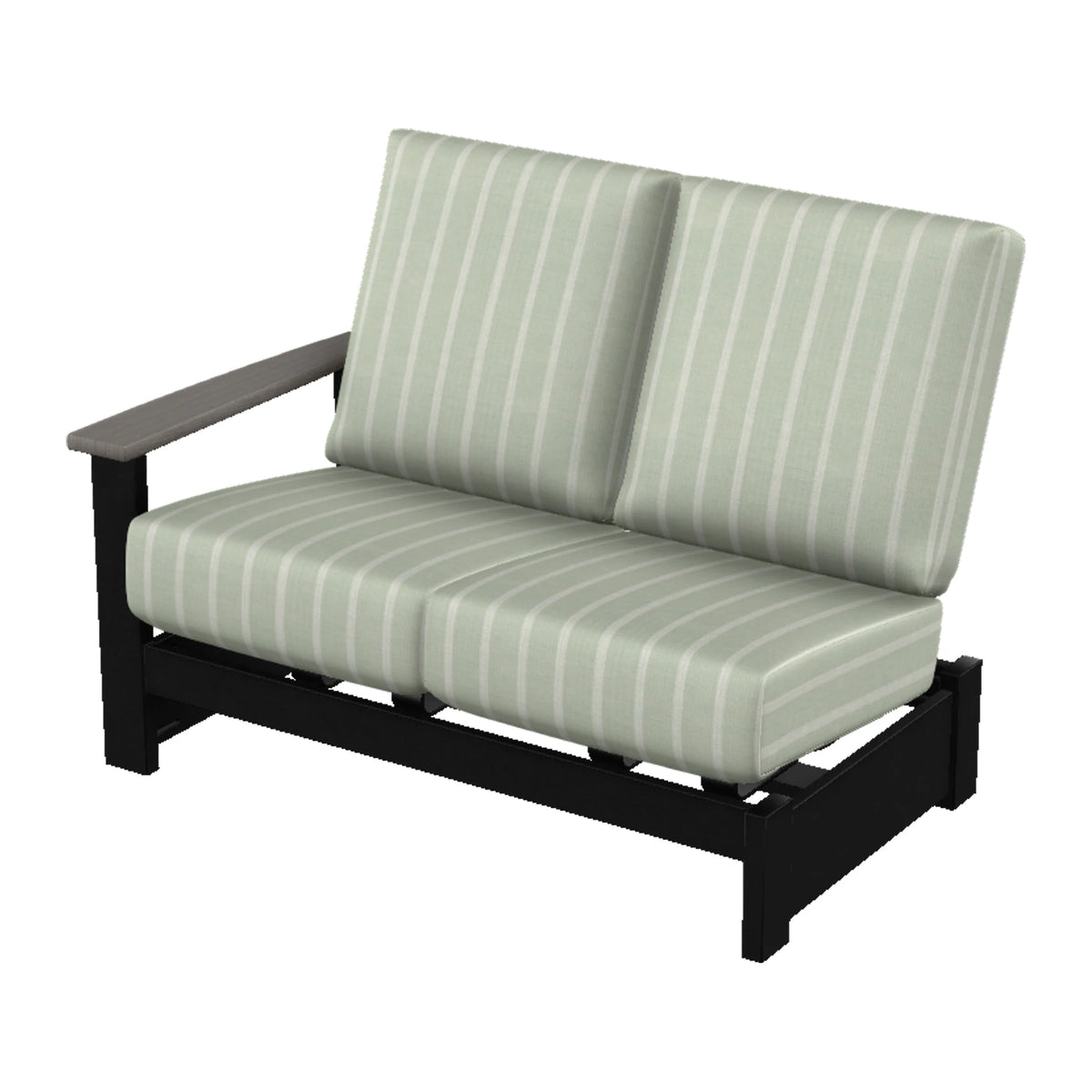 Leeward Cushion Loveseat Sectional w/ Hidden Motion (LAF) — Black MGP / Boardwalk Accents