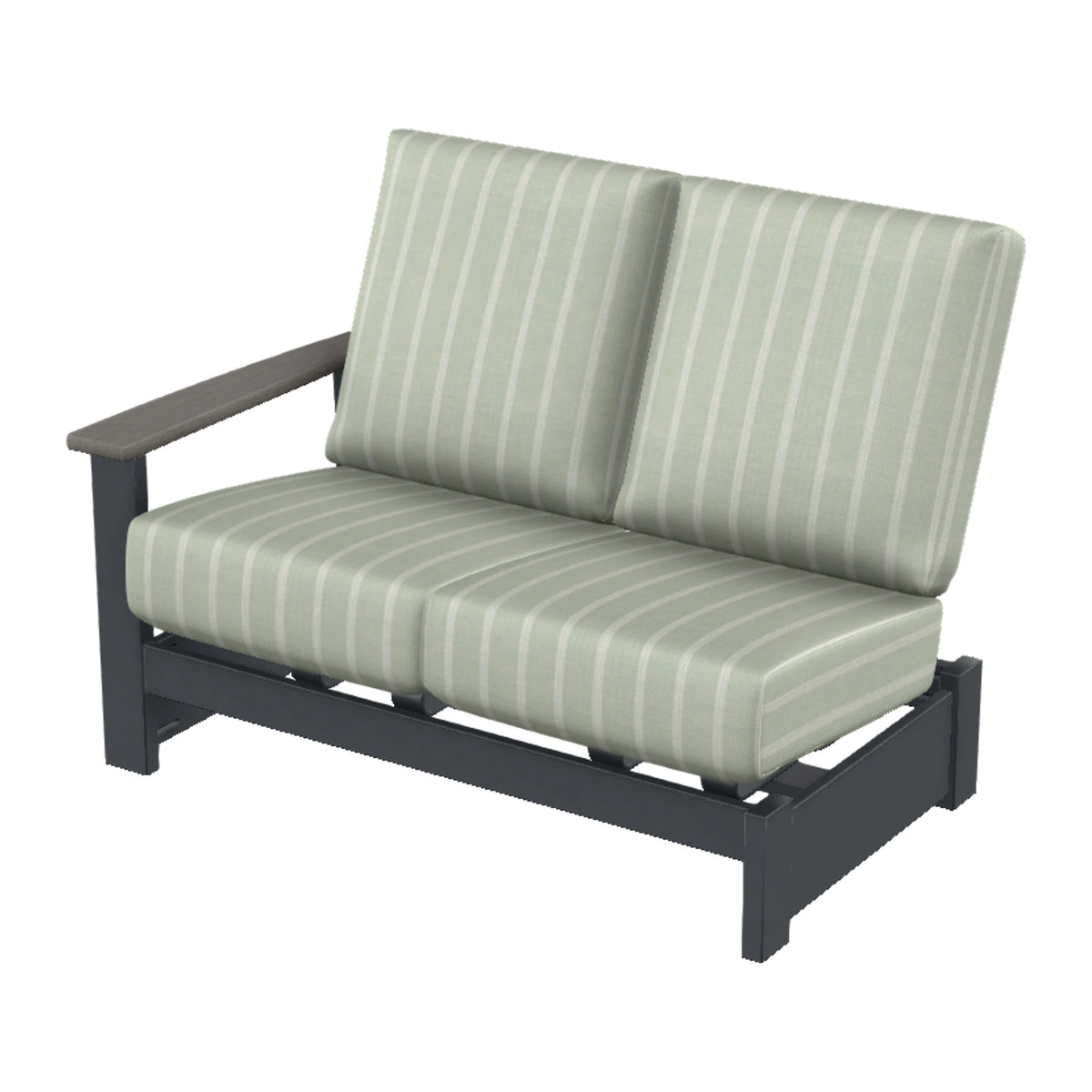 Leeward Cushion Loveseat Sectional w/ Hidden Motion (LAF) — Classic Graphite MGP / Boardwalk Accents
