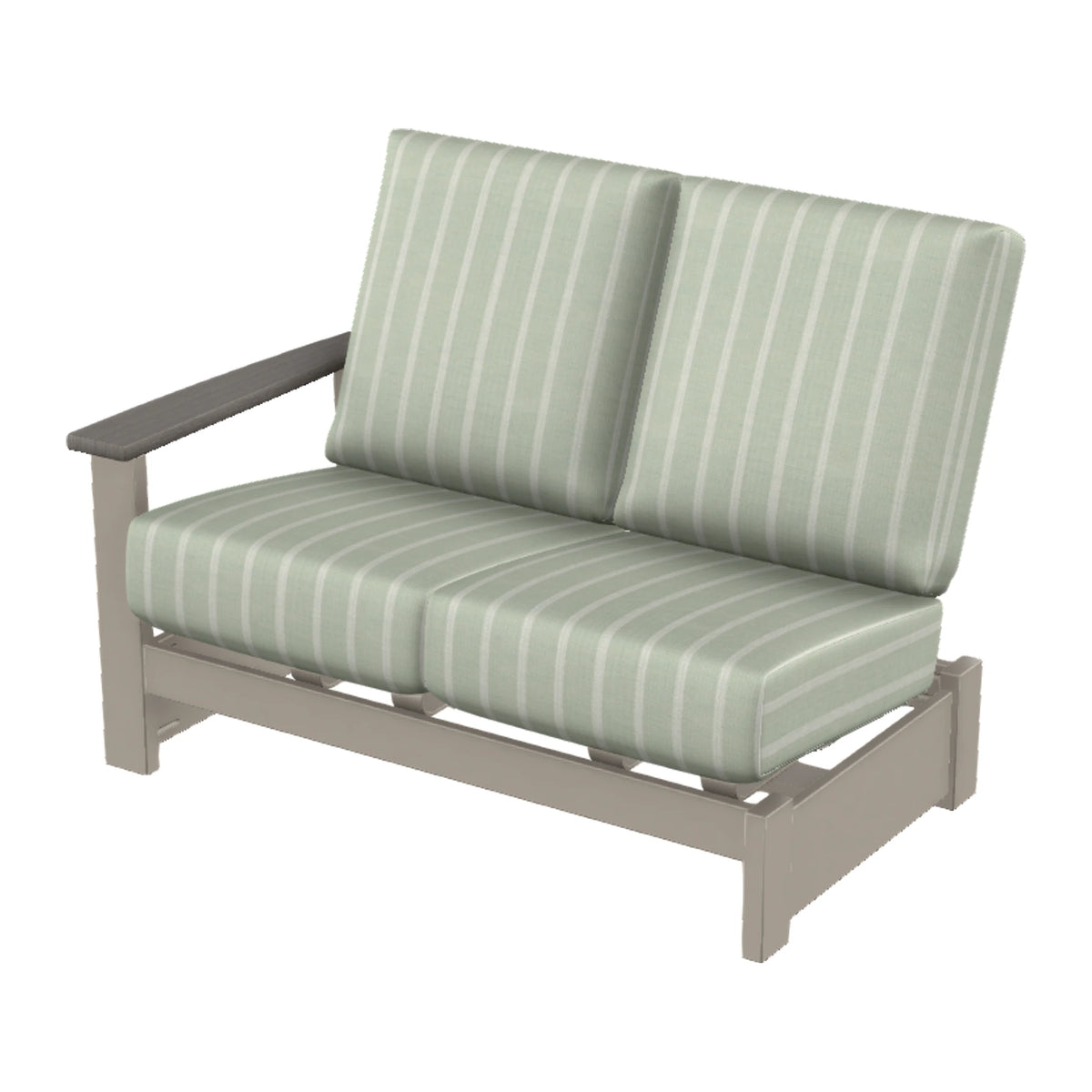 Leeward Cushion Loveseat Sectional w/ Hidden Motion (LAF) — Warm Grey MGP / Boardwalk Accents