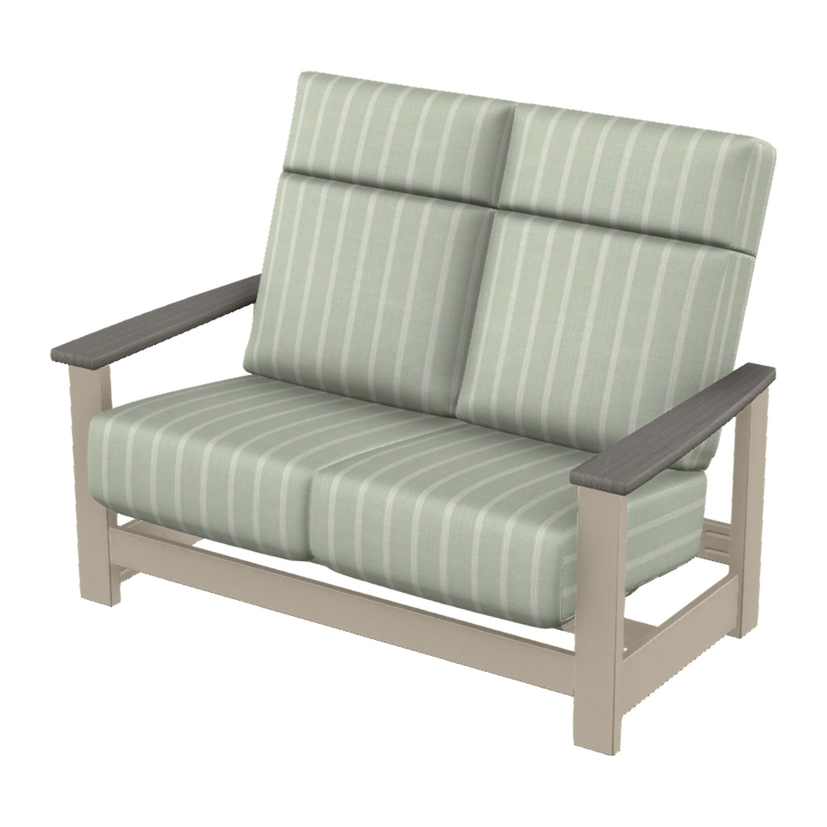 Leeward Cushion Supreme Loveseat w/ Hidden Motion — Desert Sand MGP / Boardwalk Accents