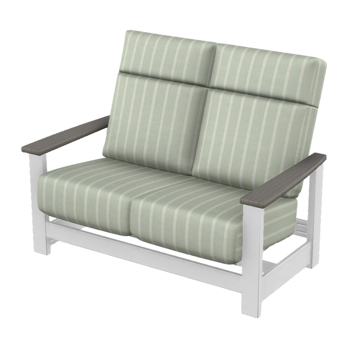 Leeward Cushion Supreme Loveseat w/ Hidden Motion — Snow MGP / Boardwalk Accents