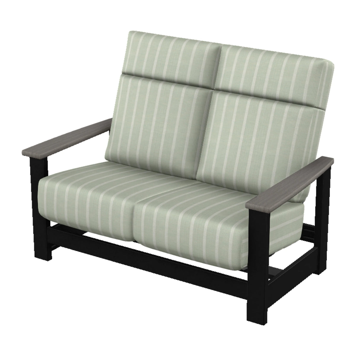 Leeward Cushion Supreme Loveseat w/ Hidden Motion — Black MGP / Boardwalk Accents