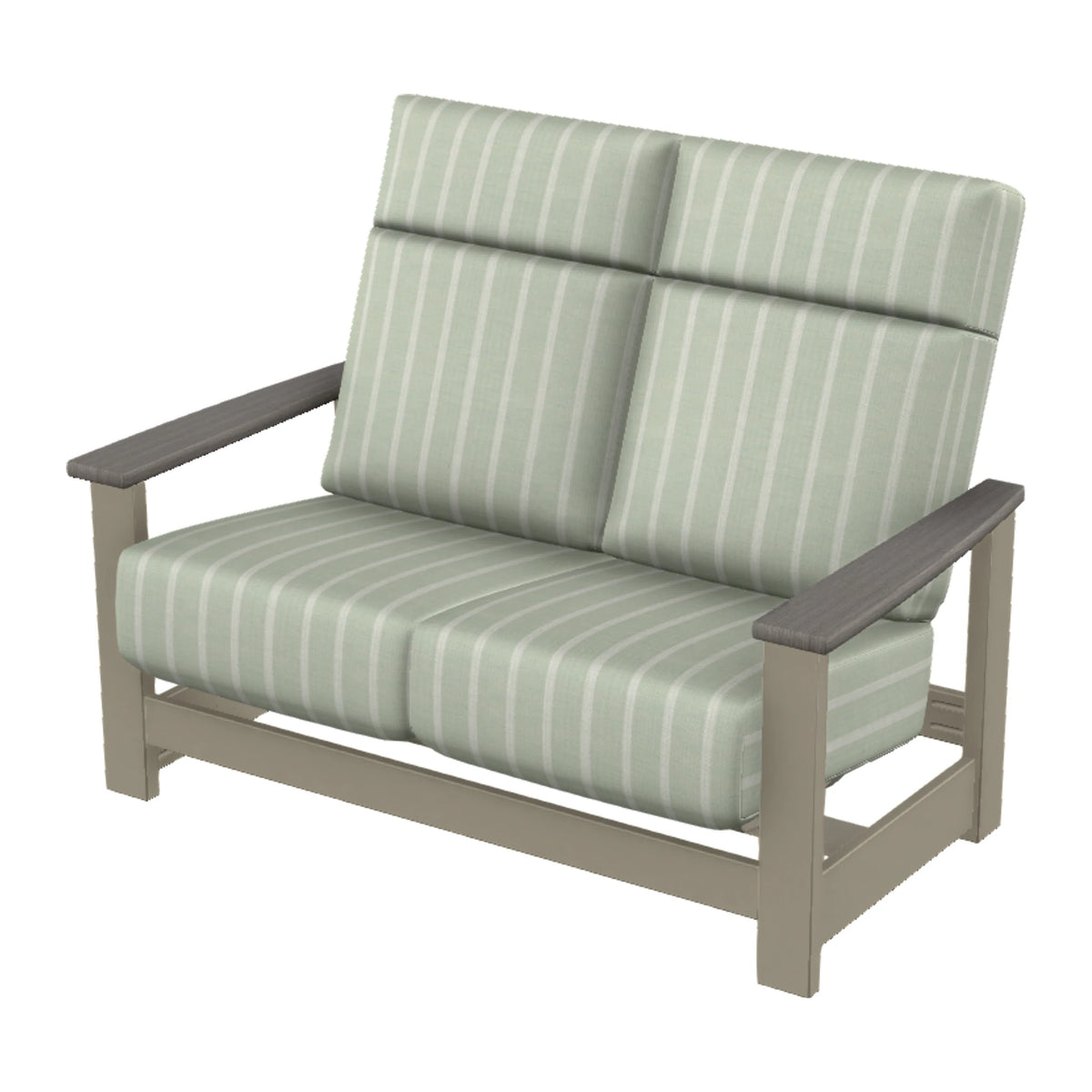 Leeward Cushion Supreme Loveseat w/ Hidden Motion — Storm MGP / Boardwalk Accents