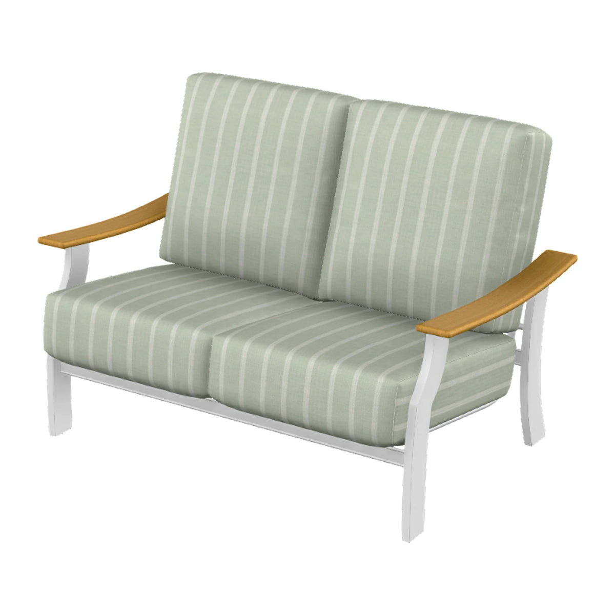 St. Catherine Cushion Loveseat — Snow MGP / Teak Accents