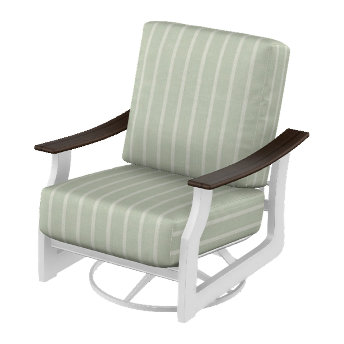 St. Catherine Cushion Swivel Rocker — Snow MGP / Chestnut Accents