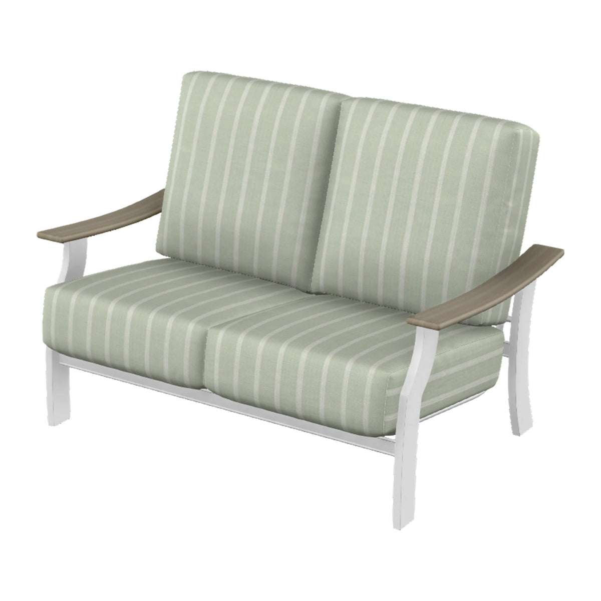 St. Catherine Cushion Loveseat — Snow MGP / Weathered Wood Accent