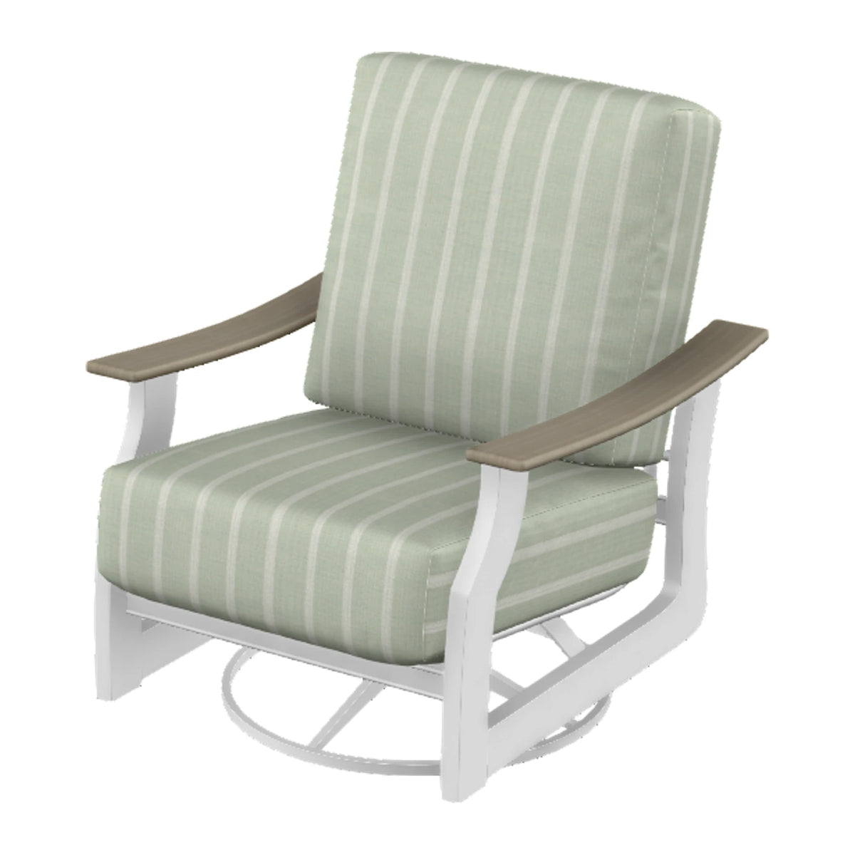 St. Catherine Cushion Swivel Rocker — Snow MGP / Weathered Wood Accent