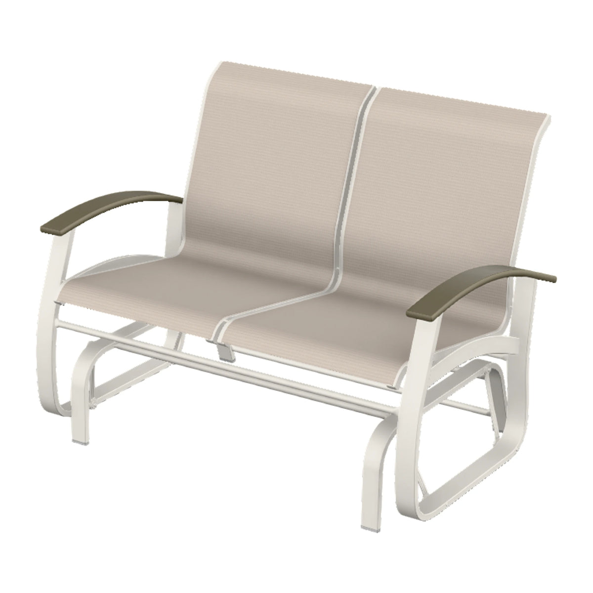 Belle Isle Sling Loveseat Glider — Snow PC / Beachwood Accents