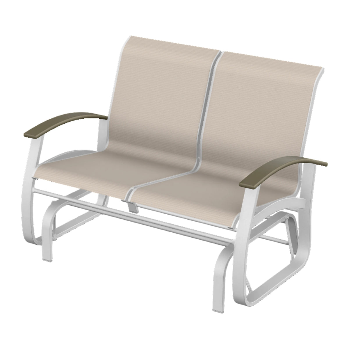 Belle Isle Sling Loveseat Glider — White Txt PC / Beachwood Accents