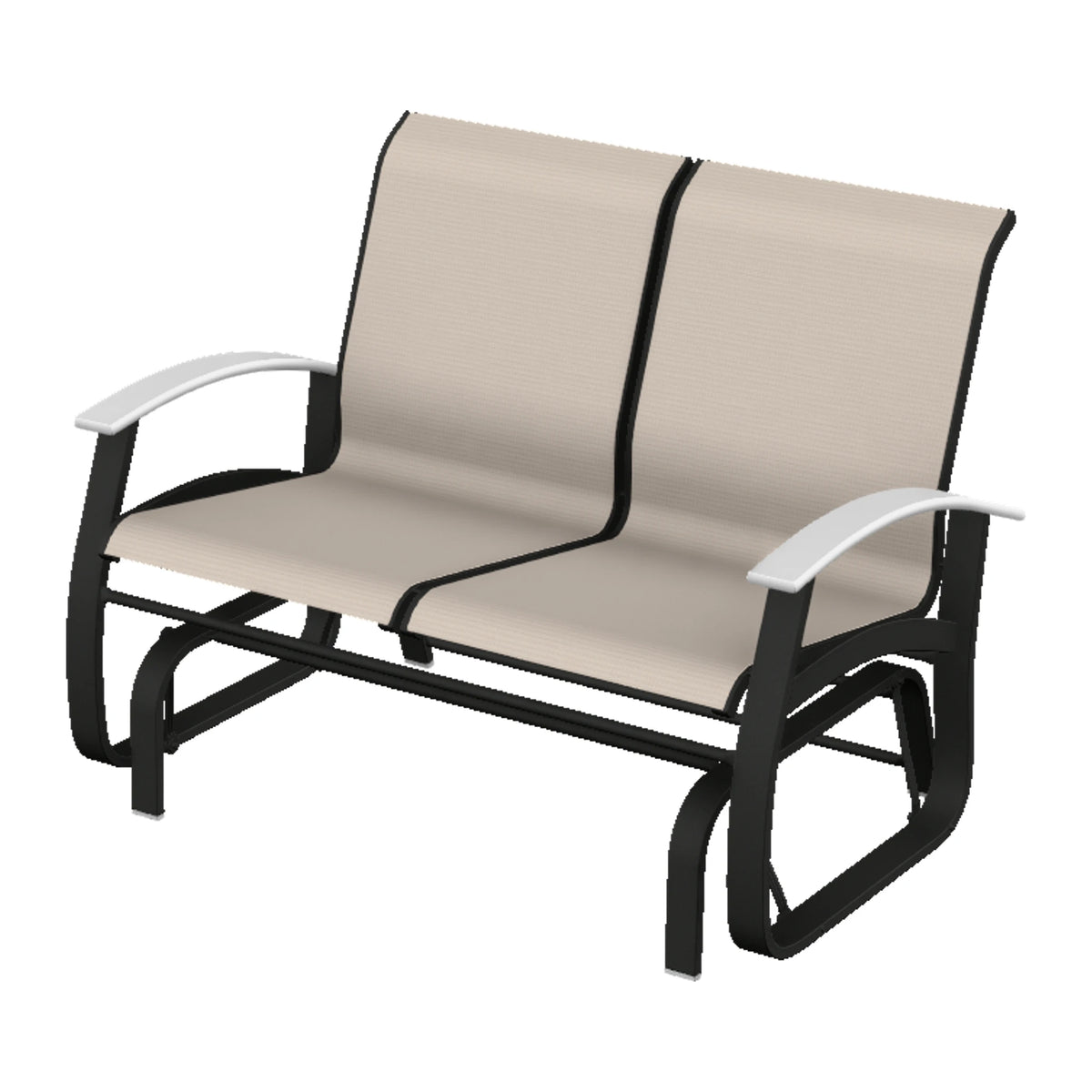 Belle Isle Sling Loveseat Glider — Black PC / Snow Accents