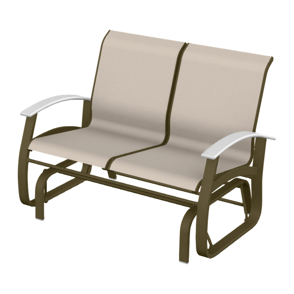 Belle Isle Sling Loveseat Glider — Beachwood PC / Snow Accents