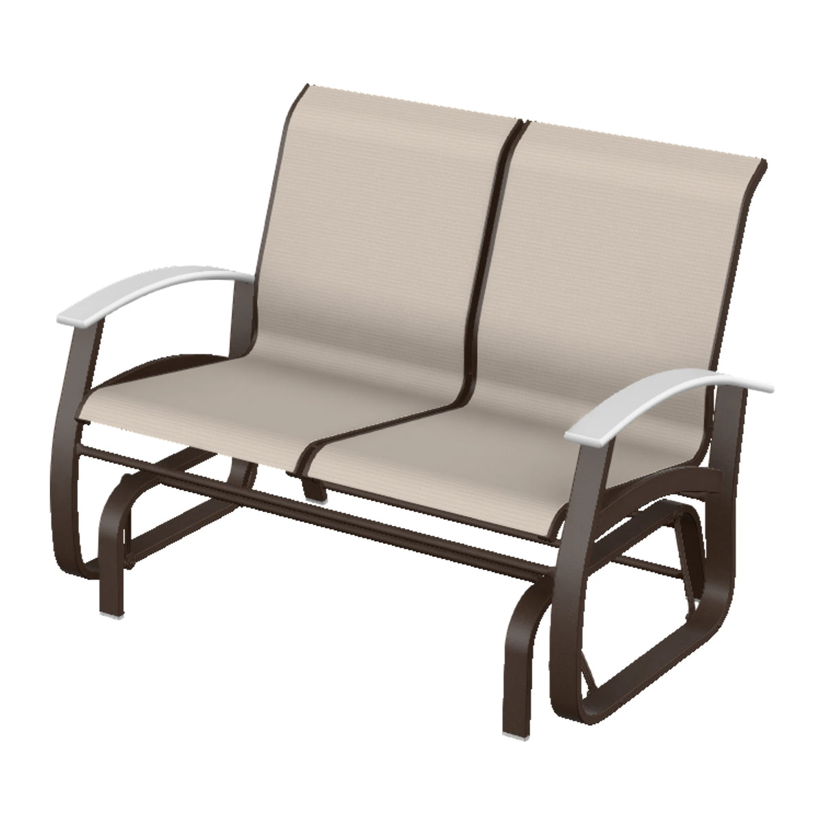 Belle Isle Sling Loveseat Glider — Kona PC / Snow Accents