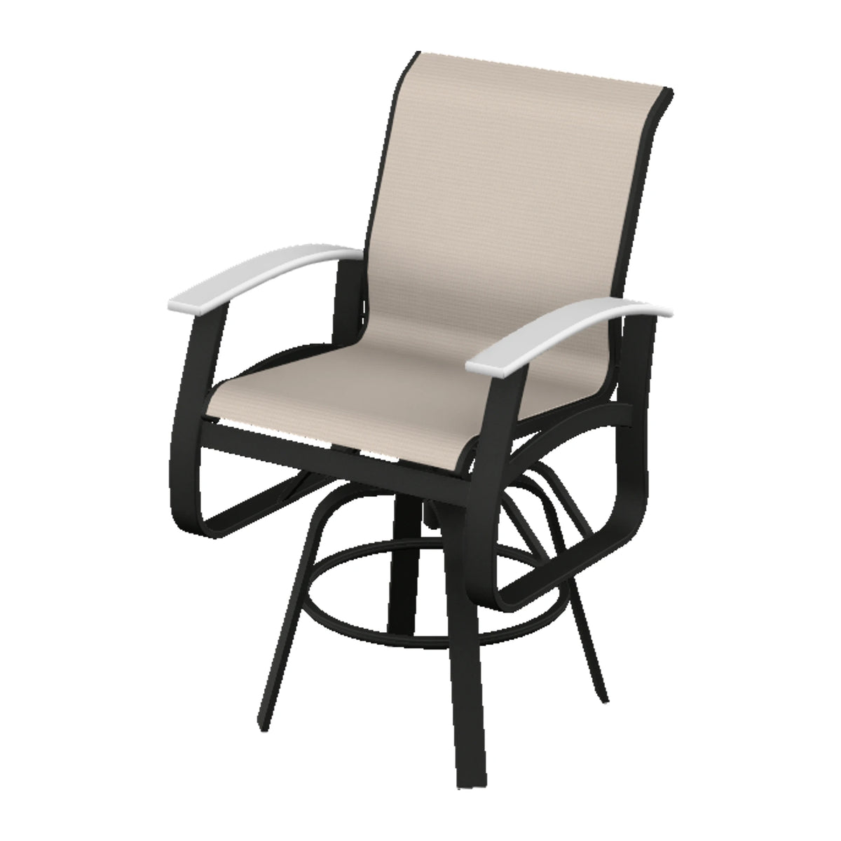 Belle Isle Sling Balcony Swivel Chair — Black PC / Snow Accents