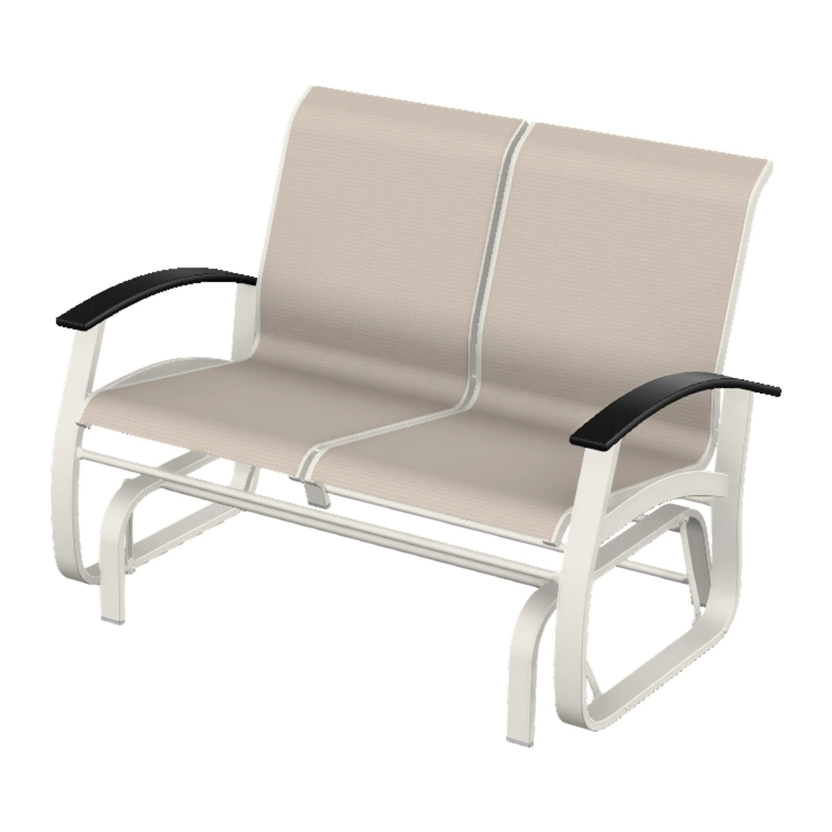 Belle Isle Sling Loveseat Glider — Snow PC / Black Accents