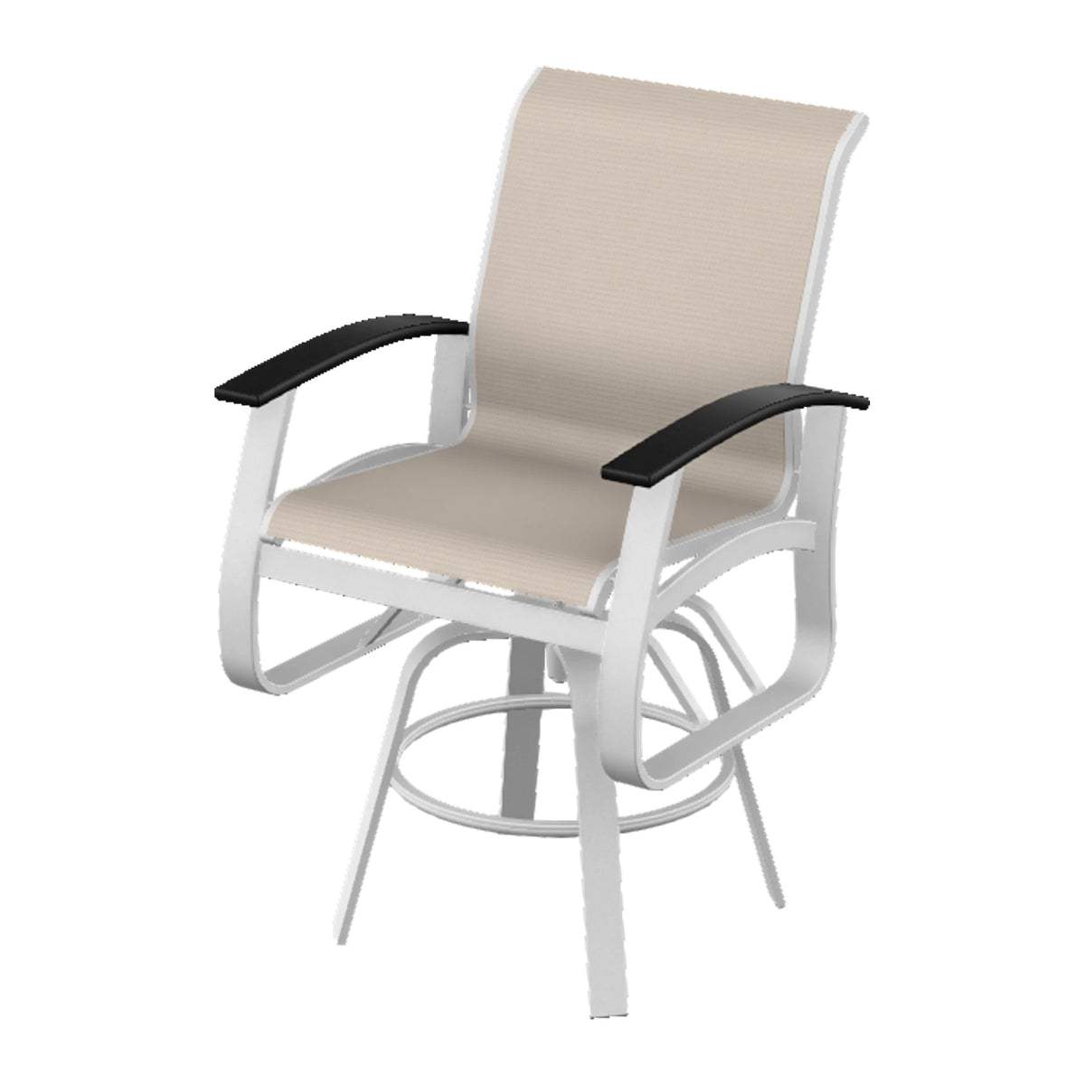Belle Isle Sling Balcony Swivel Chair — White Txt PC / Black Accents
