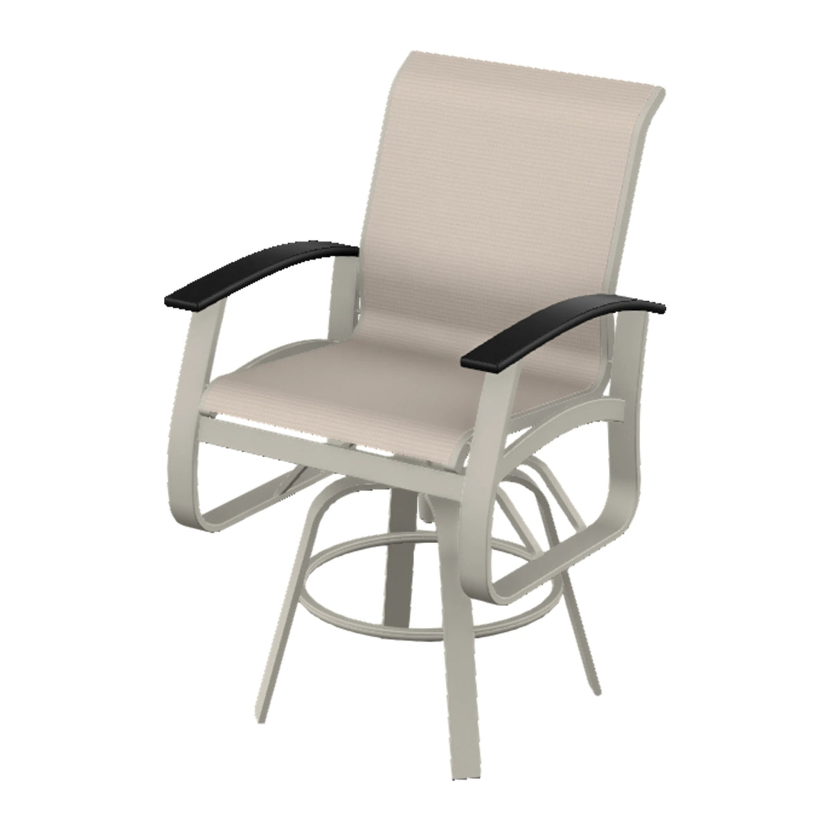 Belle Isle Sling Balcony Swivel Chair — Warm Grey PC / Black Accents