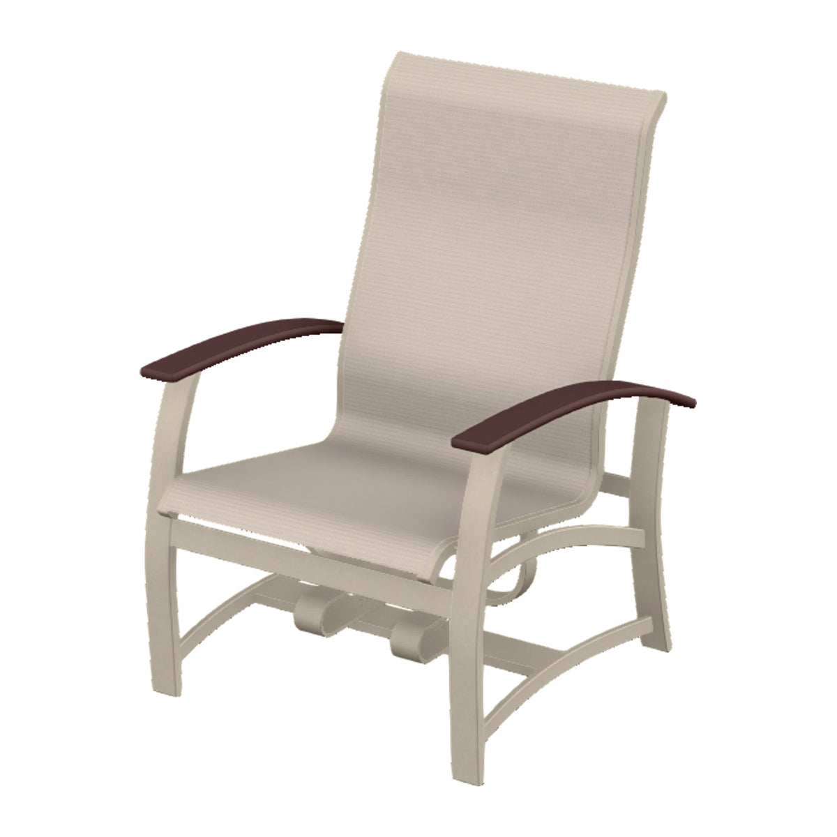 Belle Isle Sling Chat Chair w/ Hidden Motion — Desert Sand PC / Cranberry Accents