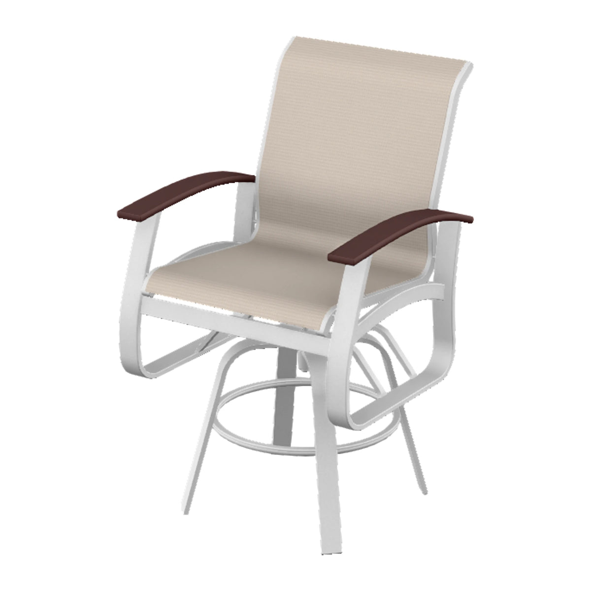 Belle Isle Sling Balcony Swivel Chair — White Txt PC / Cranberry Accents