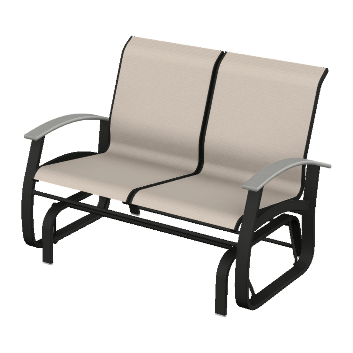 Belle Isle Sling Loveseat Glider — Black PC / Cape Grey Accents
