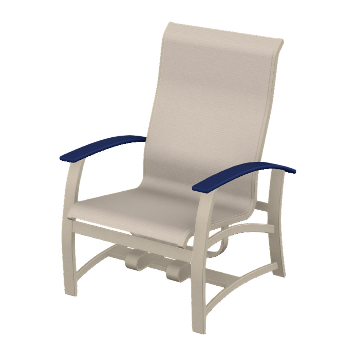Belle Isle Sling Chat Chair w/ Hidden Motion — Desert Sand PC / Navy Accents