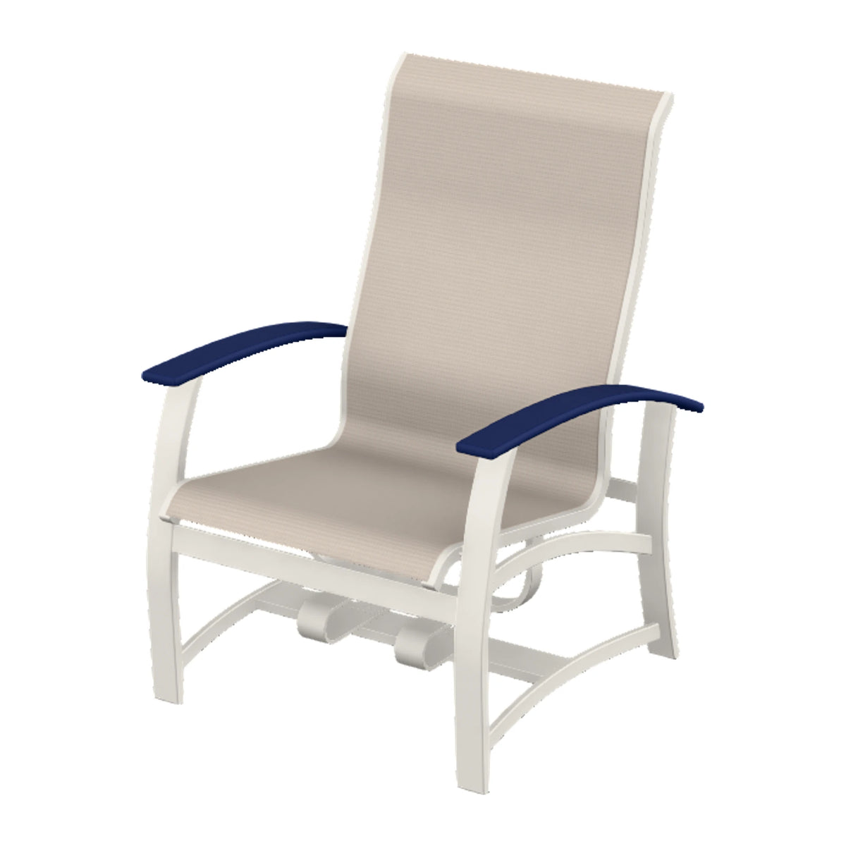 Belle Isle Sling Chat Chair w/ Hidden Motion — Snow PC / Navy Accents