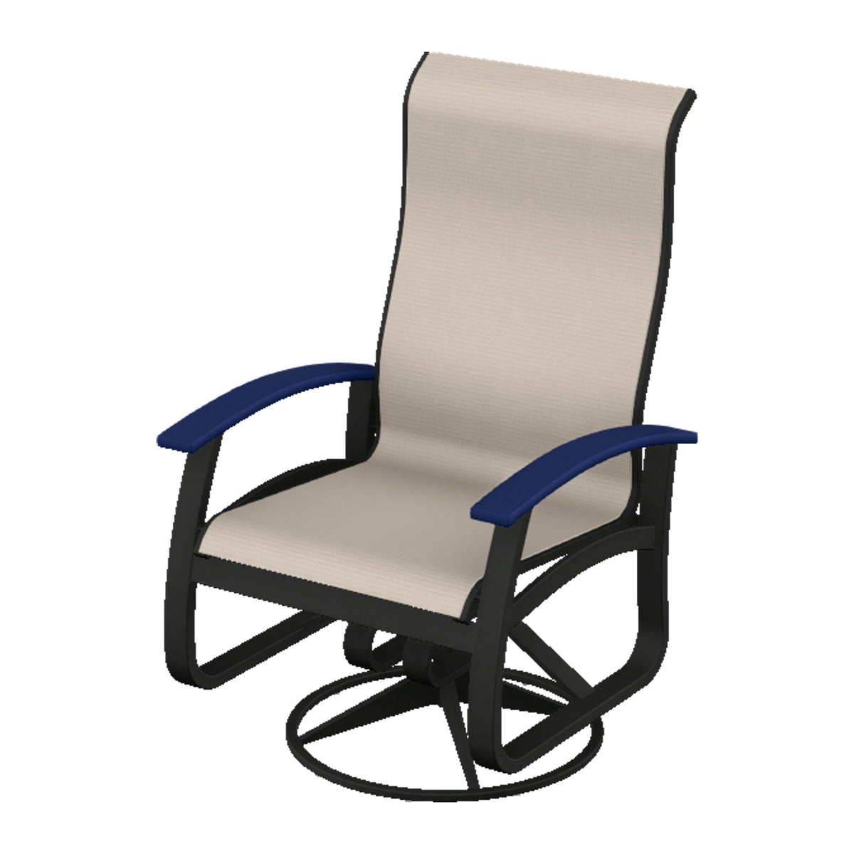 Belle Isle Sling Supreme Height Swivel Rocker — Black PC / Navy Accents