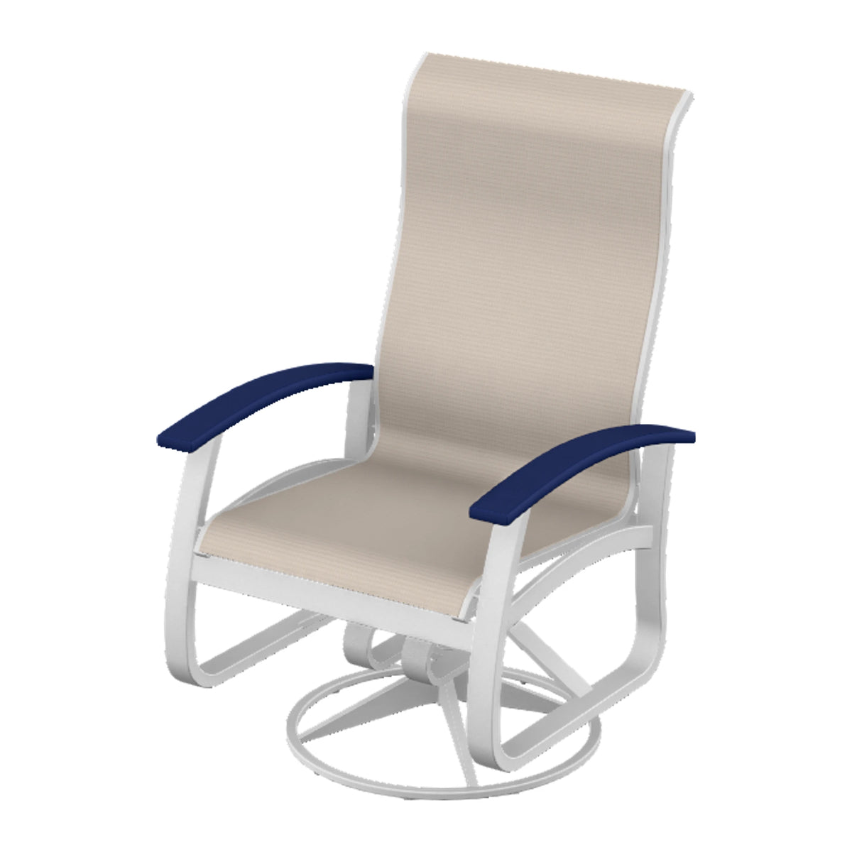 Belle Isle Sling Supreme Height Swivel Rocker — White Txt PC / Navy Accents