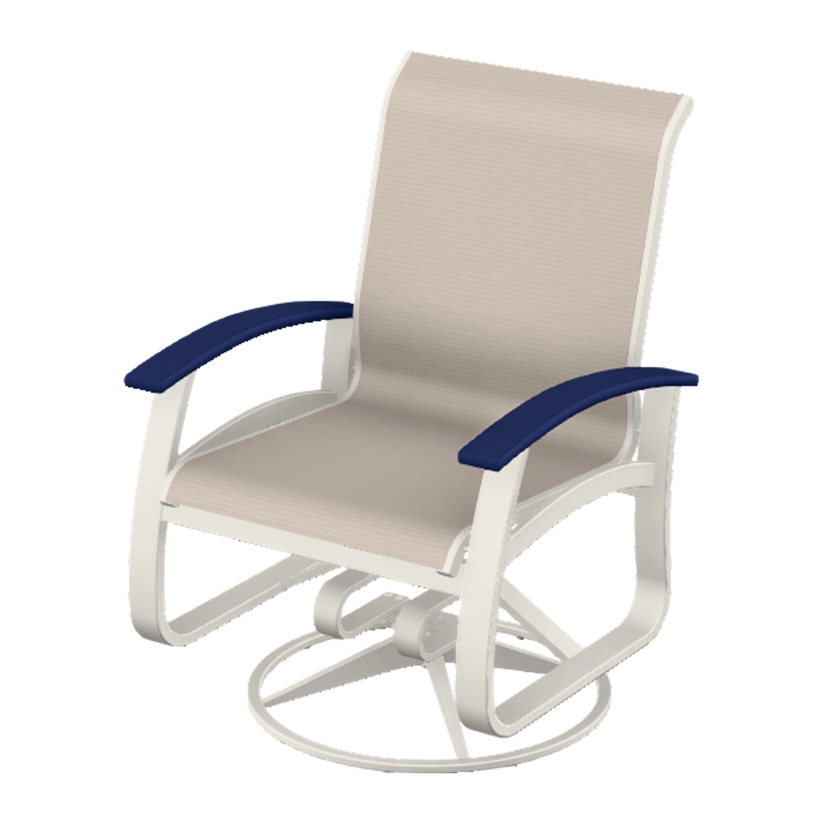 Belle Isle Sling Swivel Rocker — Snow PC / Navy Accents