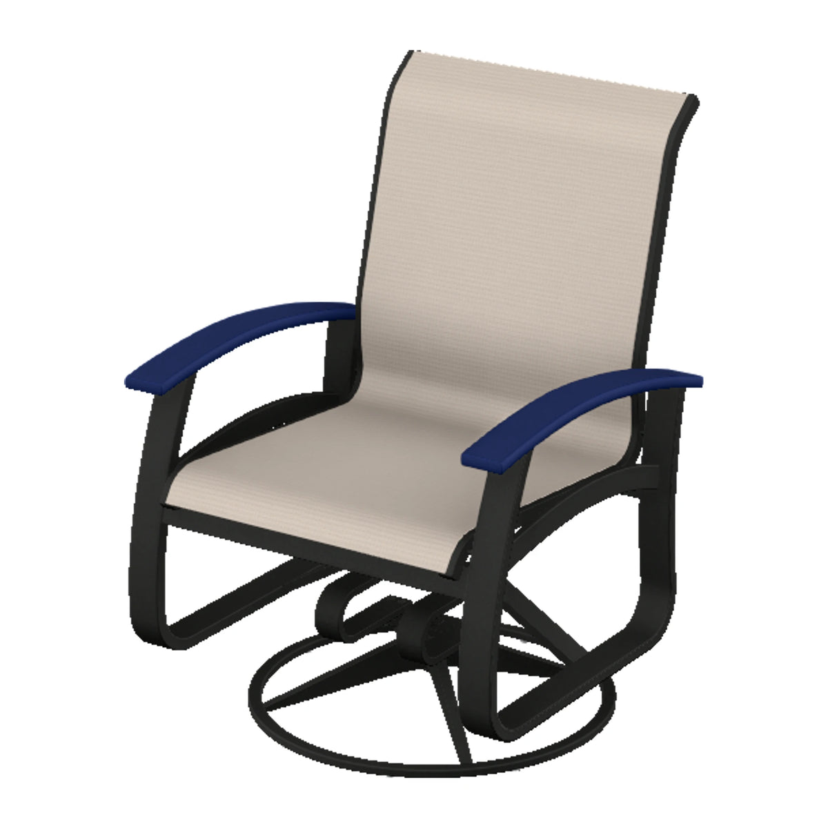 Belle Isle Sling Swivel Rocker — Black PC / Navy Accents