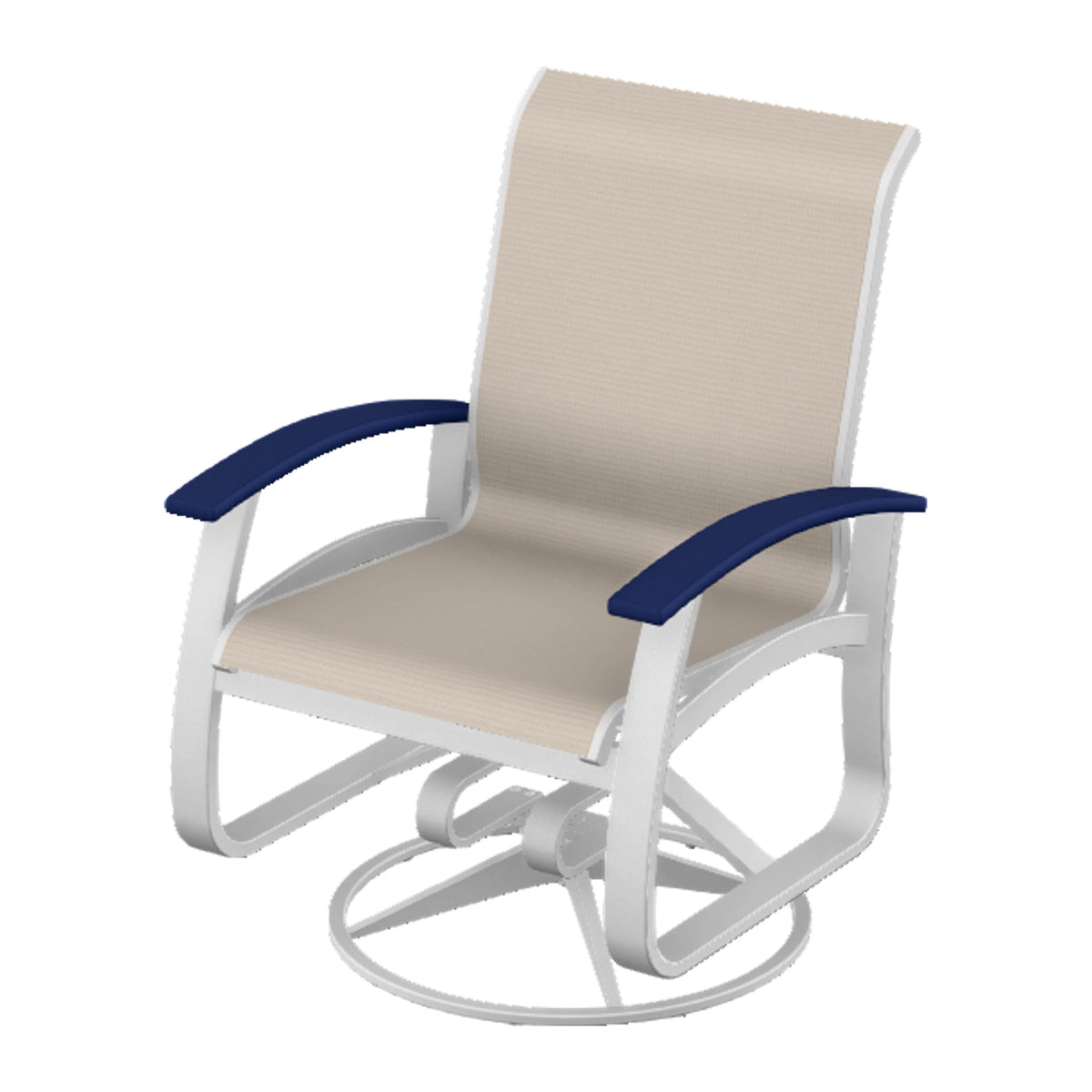 Belle Isle Sling Swivel Rocker — White Txt PC / Navy Accents