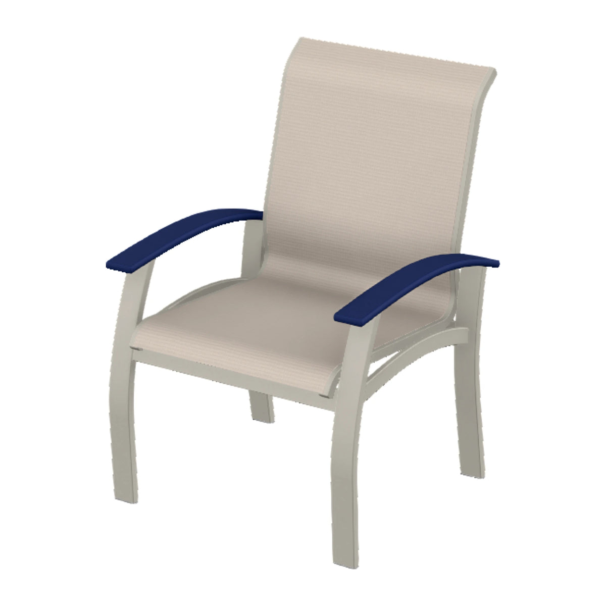 Belle Isle Sling Dining Armchair — Warm Grey PC / Navy Accents