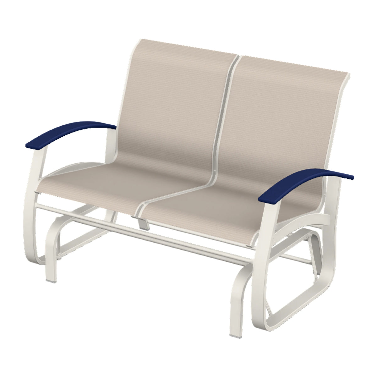 Belle Isle Sling Loveseat Glider — Snow PC / Navy Accents