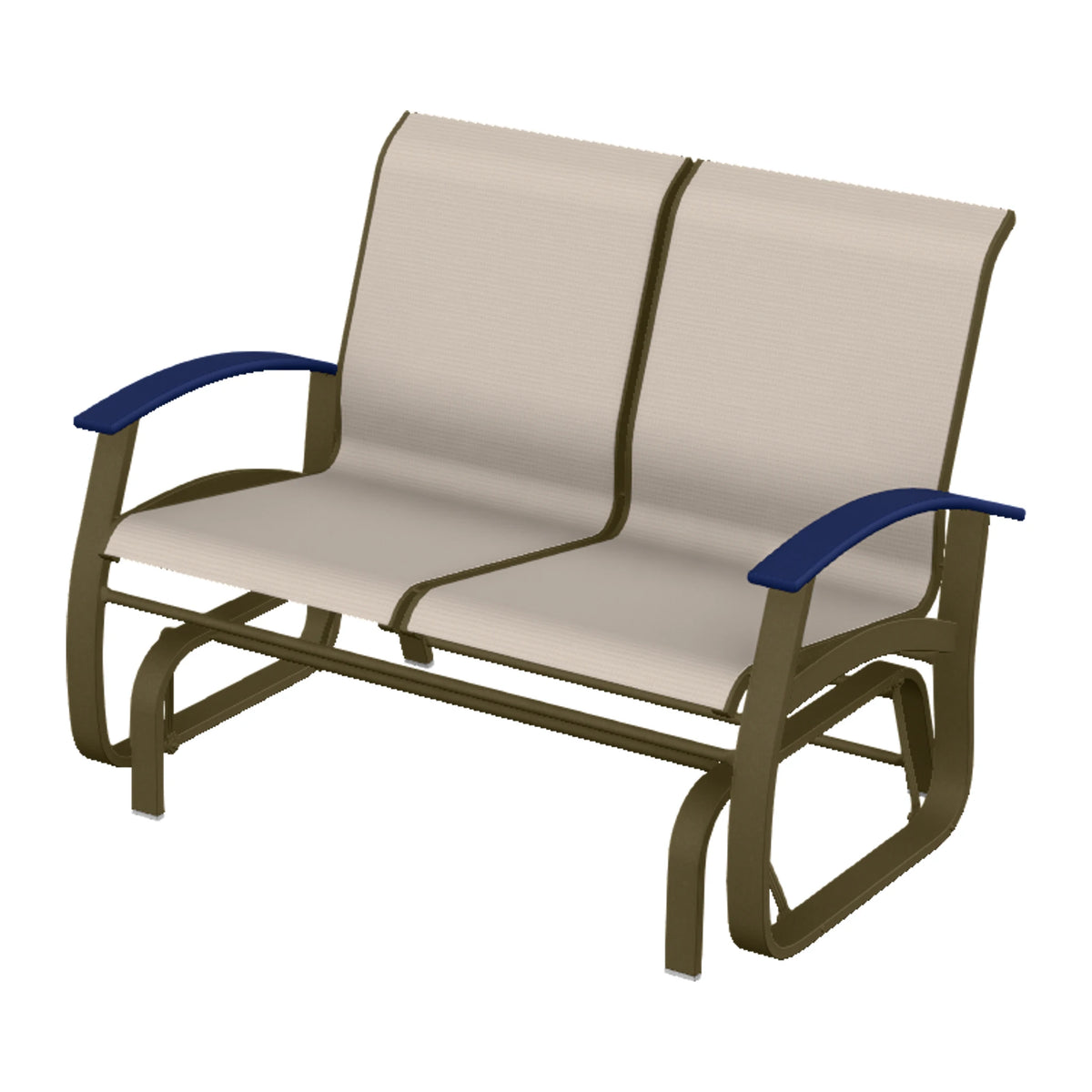 Belle Isle Sling Loveseat Glider — Beachwood PC / Navy Accents